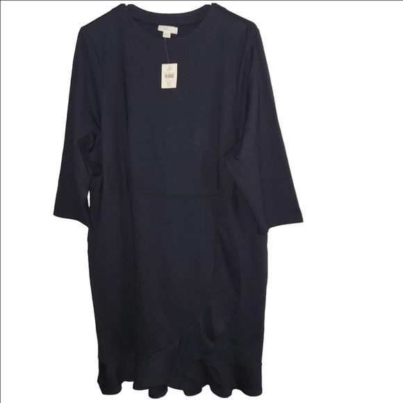 J.Jill Ponte Knit Ruffled navy blue dress XLP Faux Wrap - Picture 3 of 7